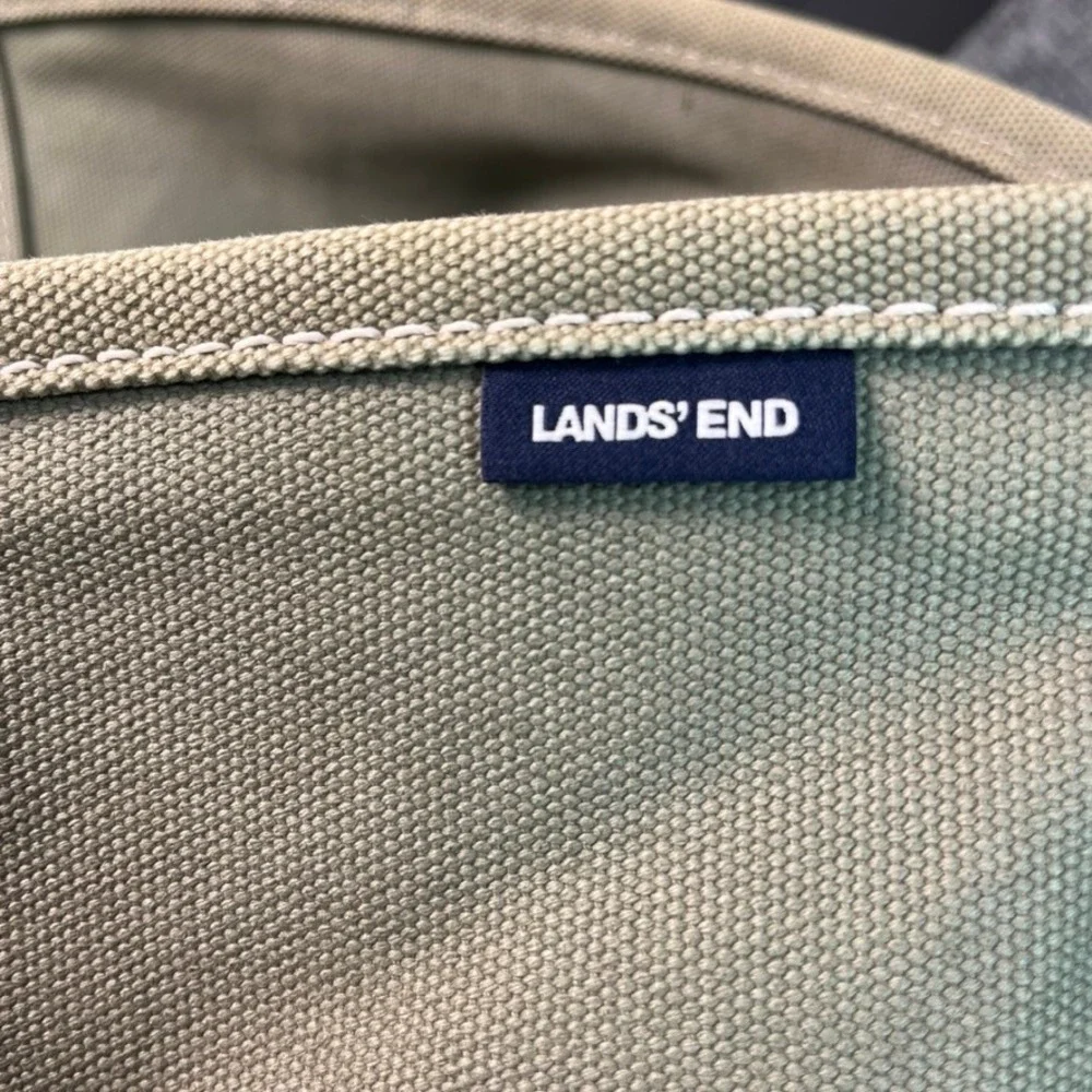 Lands End Olive Green Canvas Tote Bag Extra Large XL Travel Beach Carryall